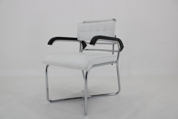 Bauhaus Chrome Plated Adjustable Armchair in White Leather, 1940s-TZ-1786652