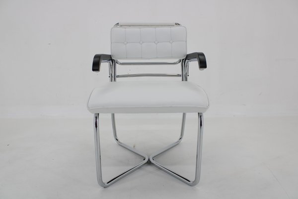 Bauhaus Chrome Plated Adjustable Armchair in White Leather, 1940s-TZ-1786652