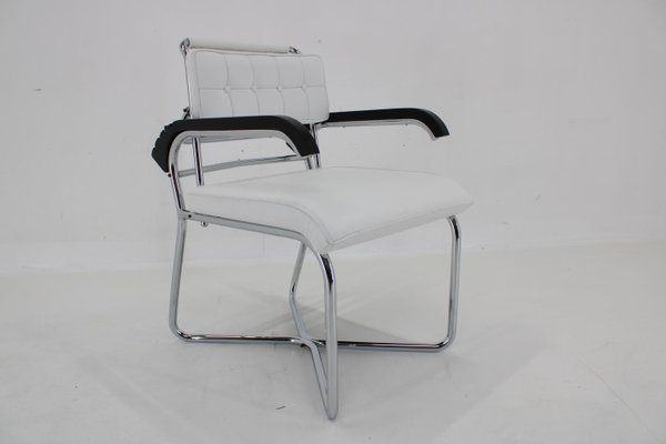 Bauhaus Chrome Plated Adjustable Armchair in White Leather, 1940s-TZ-1786652