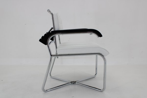 Bauhaus Chrome Plated Adjustable Armchair in White Leather, 1940s-TZ-1786652