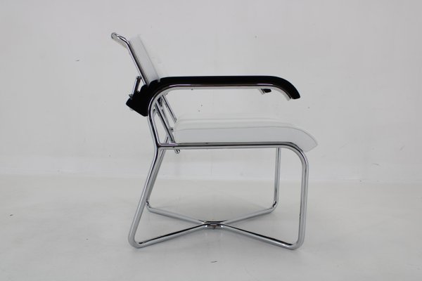 Bauhaus Chrome Plated Adjustable Armchair in White Leather, 1940s-TZ-1786652