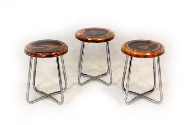 Bauhaus Chrome Tubular Steel Stools by Robert Slezak, 1930s, Set of 3-WVS-1209506