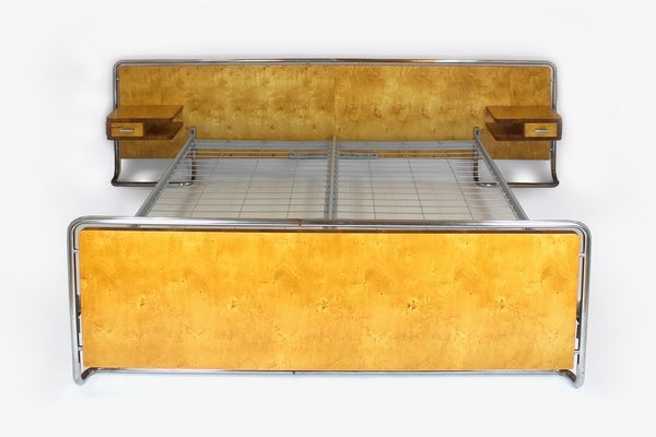 Bauhaus Chromed Tubular Steel Bed with Nightstands from Rudolf Vichr, 1940s-WVS-1772568