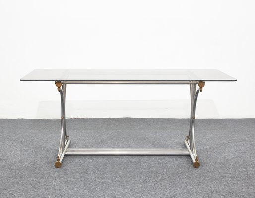 Bauhaus Coffee Table with Smoked Glass Top and Tubular Frame, 1950s-XCG-965698