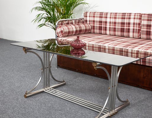 Bauhaus Coffee Table with Smoked Glass Top and Tubular Frame, 1950s-XCG-965698