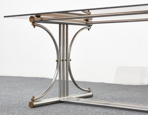 Bauhaus Coffee Table with Smoked Glass Top and Tubular Frame, 1950s-XCG-965698