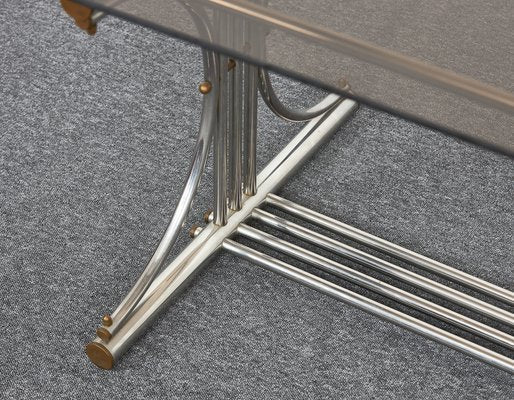 Bauhaus Coffee Table with Smoked Glass Top and Tubular Frame, 1950s-XCG-965698