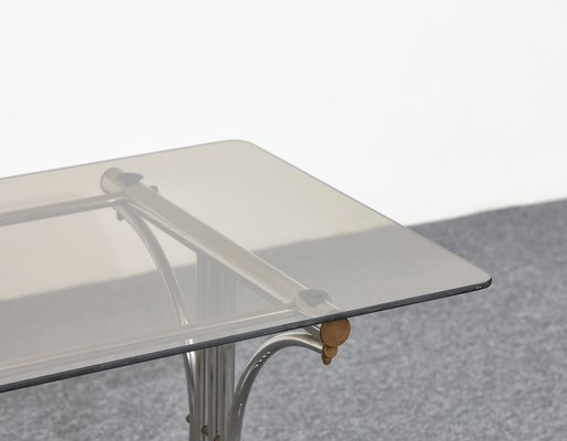 Bauhaus Coffee Table with Smoked Glass Top and Tubular Frame, 1950s-XCG-965698