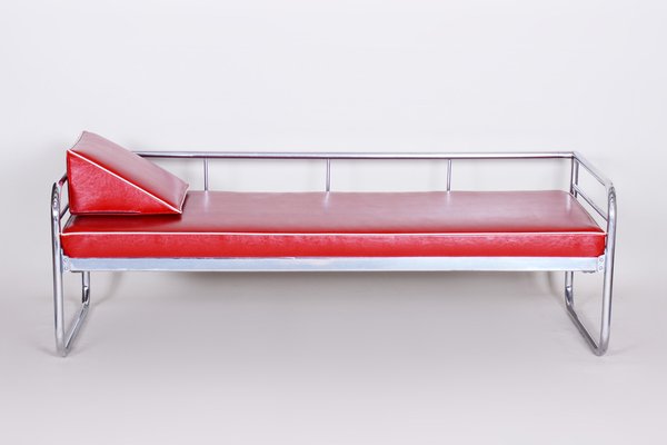 Bauhaus Czech Red Tubular Sofa in Chrome-Plated Steel & High Quality Leather attributed to Hynek Gottwald, Czech, 1930s-WHY-1776774