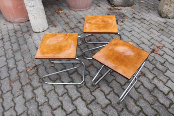 Bauhaus Era German Chromed Metal Stools, 1930s, Set of 3-NB-1143407