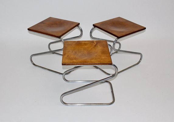 Bauhaus Era German Chromed Metal Stools, 1930s, Set of 3-NB-1143407