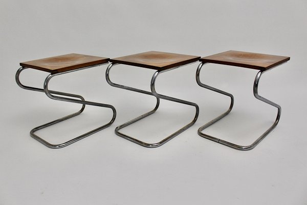 Bauhaus Era German Chromed Metal Stools, 1930s, Set of 3-NB-1143407