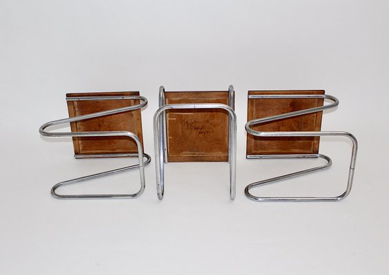 Bauhaus Era German Chromed Metal Stools, 1930s, Set of 3-NB-1143407