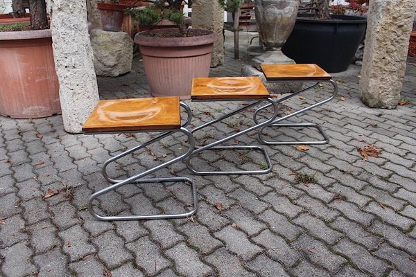 Bauhaus Era German Chromed Metal Stools, 1930s, Set of 3-NB-1143407