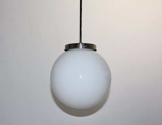 Bauhaus German Opaline Glass Ball Ceiling Lamp, 1930s-NB-724297