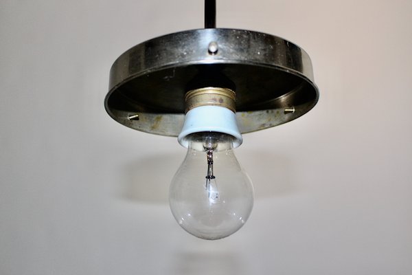 Bauhaus German Opaline Glass Ball Ceiling Lamp, 1930s-NB-724297