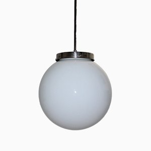 Bauhaus German Opaline Glass Ball Ceiling Lamp, 1930s-NB-724297