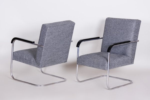 Bauhaus Grey Tubular Armchairs attributed to Anton Lorenz for Mücke Melder, 1930s, Set of 2-WHY-1767475