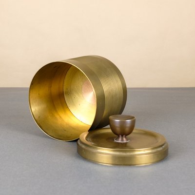 Bauhaus Hand-Turned Brass Box with Copper Handle, 1930s-YGX-739346