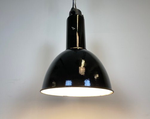 Bauhaus Industrial Black Enamel Pendant Lamp from Elektrosvit, 1960s-CGF-868269