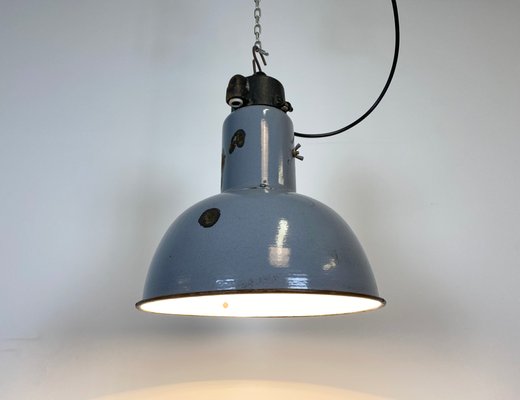 Bauhaus Industrial Grey Enamel Ceiling Lamp, 1930s-CGF-870405