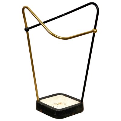 Bauhaus Iron, Brass, Aluminium Umbrella Stand, Germany, 1950s-LYQ-1171780