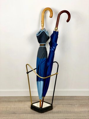 Bauhaus Iron, Brass, Aluminium Umbrella Stand, Germany, 1950s-LYQ-1171780