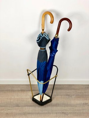 Bauhaus Iron, Brass, Aluminium Umbrella Stand, Germany, 1950s-LYQ-1171780