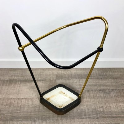 Bauhaus Iron, Brass, Aluminium Umbrella Stand, Germany, 1950s-LYQ-1171780