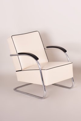 Bauhaus Ivory Tubular Armchair in Leather from Mücke-Melder, 1930s-WHY-1768653