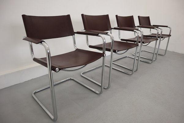 Bauhaus Leather Model MG5 Cantilever Chairs by Centro Studi for Matteo Grassi, 1970, Set of 4-JWH-1028324