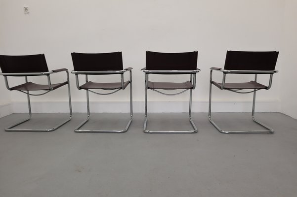 Bauhaus Leather Model MG5 Cantilever Chairs by Centro Studi for Matteo Grassi, 1970, Set of 4-JWH-1028324