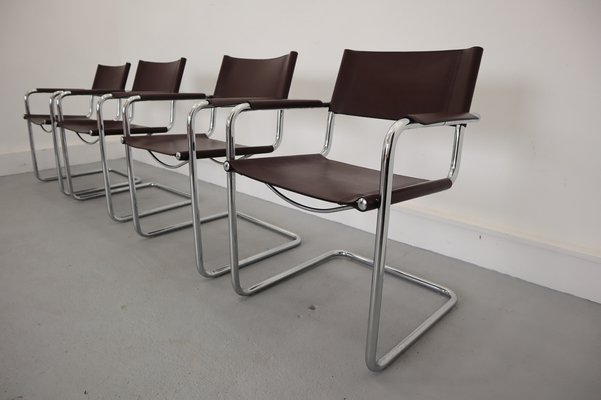 Bauhaus Leather Model MG5 Cantilever Chairs by Centro Studi for Matteo Grassi, 1970, Set of 4-JWH-1028324