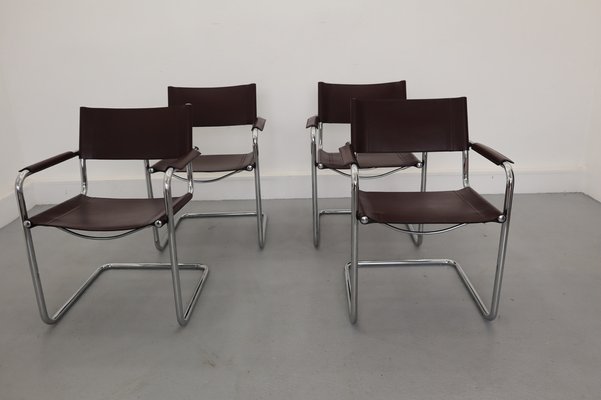 Bauhaus Leather Model MG5 Cantilever Chairs by Centro Studi for Matteo Grassi, 1970, Set of 4-JWH-1028324