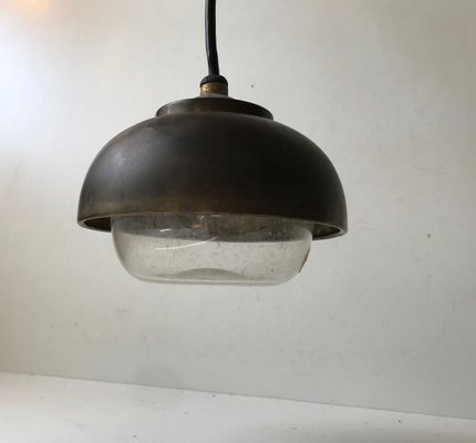 Bauhaus Nautical Brass and Glass Ceiling Lamp, 1930s-LCR-729507