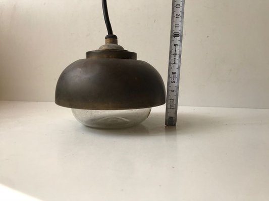 Bauhaus Nautical Brass and Glass Ceiling Lamp, 1930s-LCR-729507