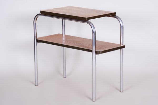 Bauhaus Oak and Chrome-Plated Steel Side Table attributed to Hynek Gottwald, 1930s-WHY-1767508