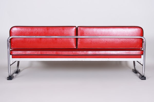 Bauhaus Red Chrome-Plated Tubular Steel Sofa attributed to Robert Slezák, 1930s-WHY-1768383