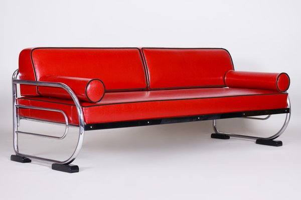 Bauhaus Red Chrome-Plated Tubular Steel Sofa attributed to Robert Slezák, 1930s-WHY-1768383