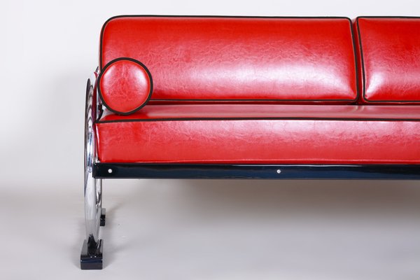 Bauhaus Red Chrome-Plated Tubular Steel Sofa attributed to Robert Slezák, 1930s-WHY-1768383