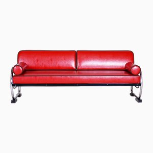 Bauhaus Red Chrome-Plated Tubular Steel Sofa attributed to Robert Slezák, 1930s-WHY-1768383