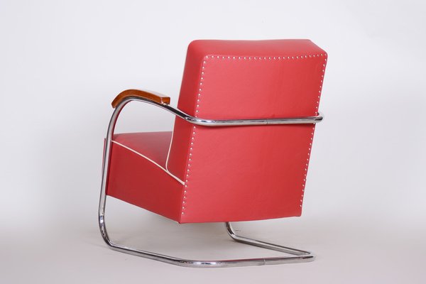 Bauhaus Red Tubular Cantilever Armchair from Mücke-Melder, 1930s-WHY-1768678