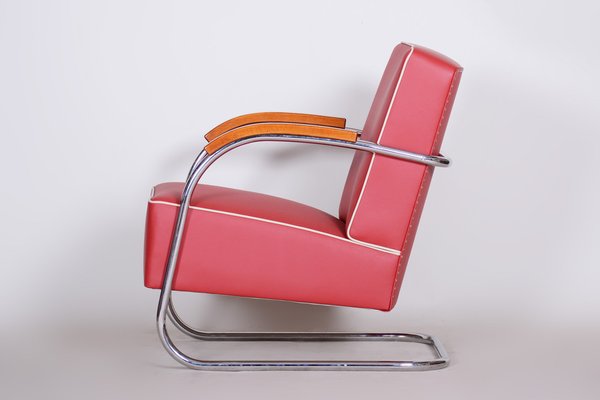 Bauhaus Red Tubular Cantilever Armchair from Mücke-Melder, 1930s-WHY-1768678