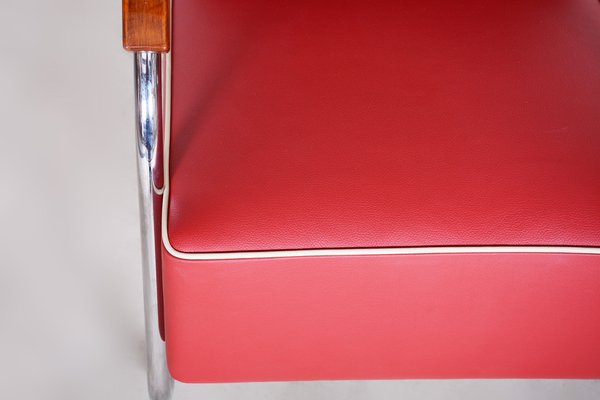 Bauhaus Red Tubular Cantilever Armchair from Mücke-Melder, 1930s-WHY-1768678