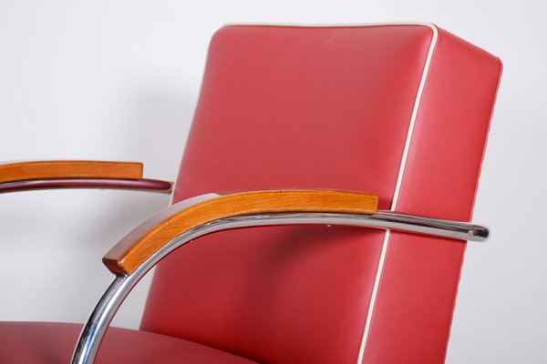 Bauhaus Red Tubular Cantilever Armchair from Mücke-Melder, 1930s-WHY-1768678