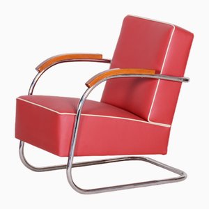 Bauhaus Red Tubular Cantilever Armchair from Mücke-Melder, 1930s-WHY-1768678