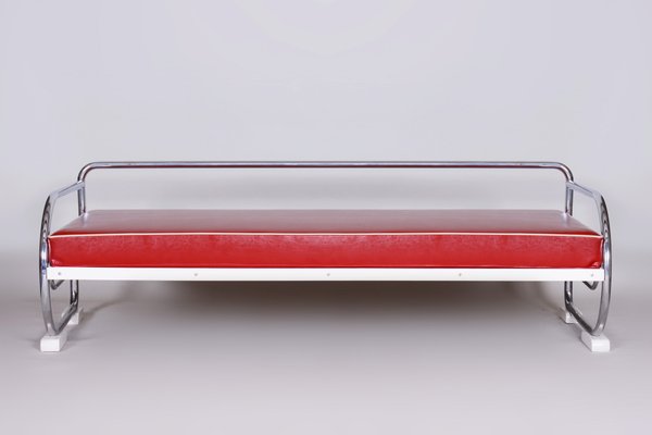 Bauhaus Red Tubular Chromed Steel Sofa from Robert Slezák, 1930s-WHY-655722