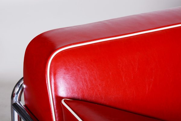 Bauhaus Red Tubular Chromed Steel Sofa from Robert Slezák, 1930s-WHY-655722