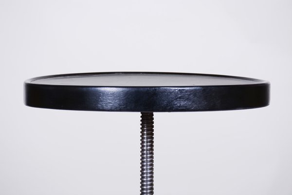 Bauhaus Round Black Piano Stool in Chrome-Plated Steel & Lacquered Wood, Czech, 1930s-WHY-1778080