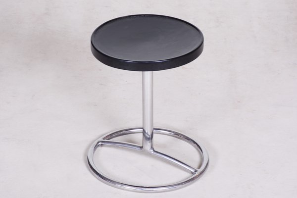 Bauhaus Round Black Piano Stool in Chrome-Plated Steel & Lacquered Wood, Czech, 1930s-WHY-1778080